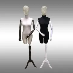 Fiber Tel Kafalı Bayan Terzi Mankeni Ahşap Kollu