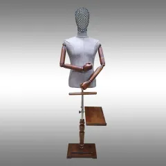 Erkek Terzi Mankeni Ahşap Kollu Tel Kafalı Özel Ayak Tokyo Kumaşlı